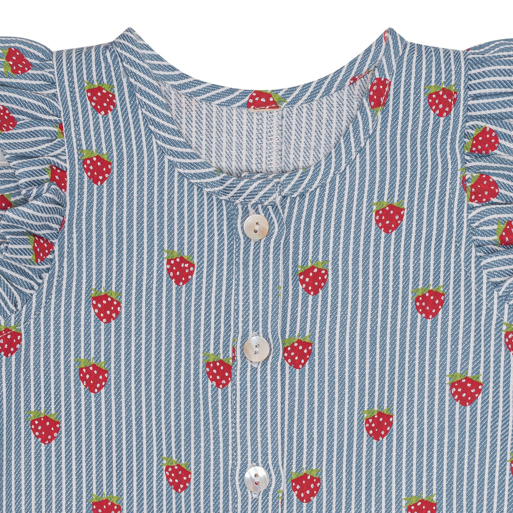 Milkboy Blue Stripe/Strawberry Baby Frill Samfestingur