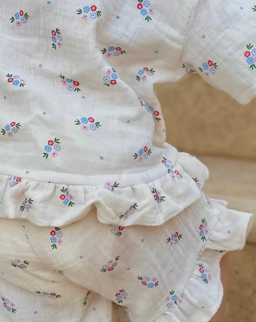 Muslin stuttermabolur með blómamynstri
