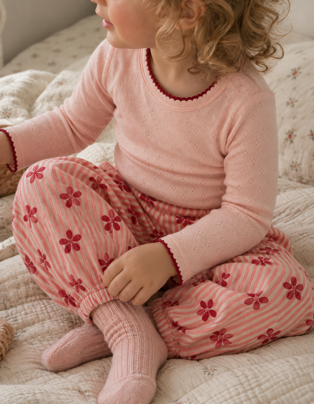 Pointelle síðerma bolur - blush