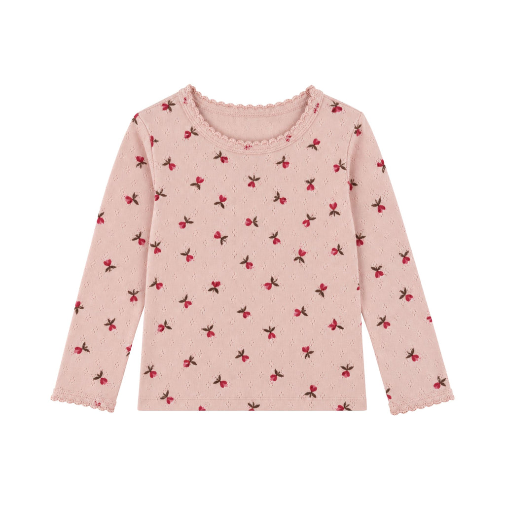 Pointelle síðerma bolur - fluffy bell blush