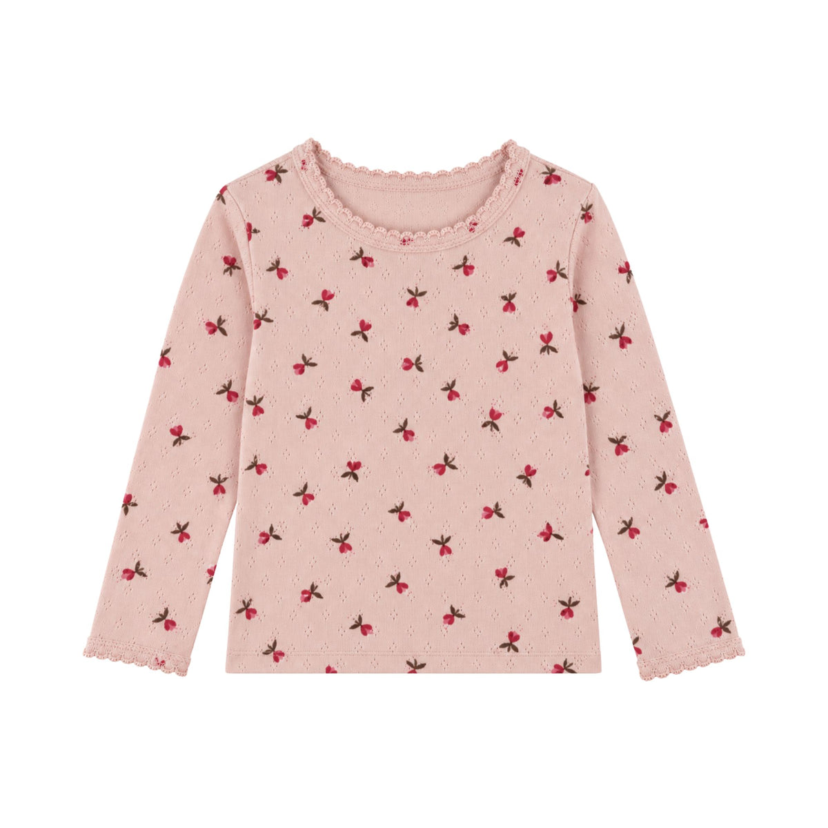 Pointelle síðerma bolur - fluffy bell blush
