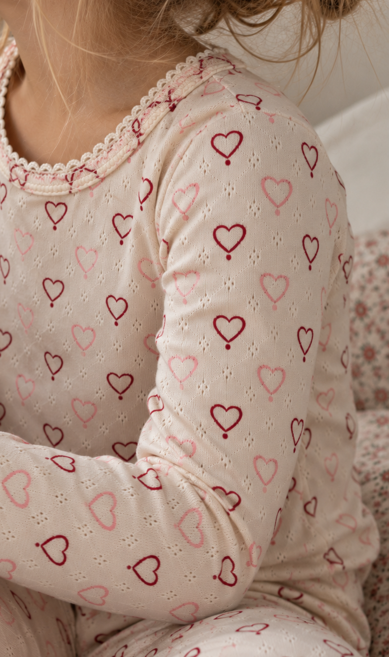 Pointelle síðermabolur - multi love hearts