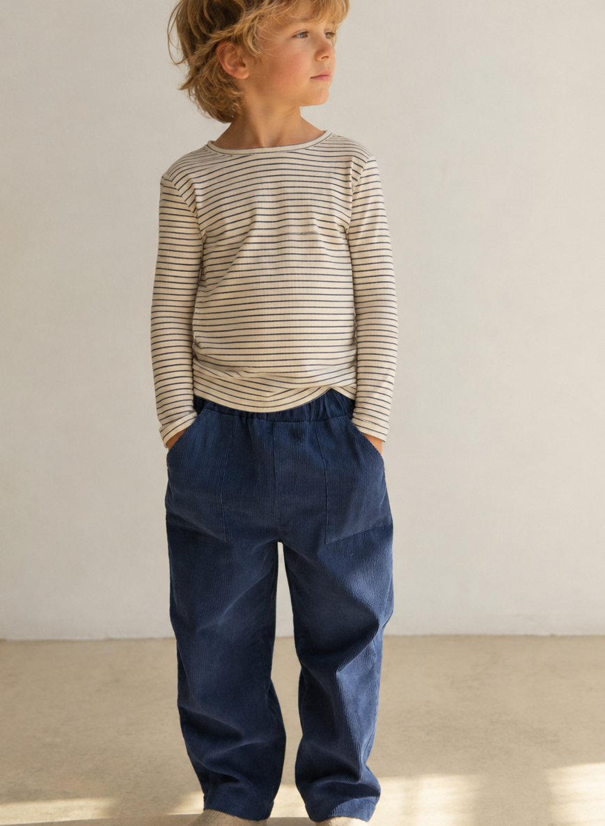 Rib síðermabolur - navy stripes rib bluse