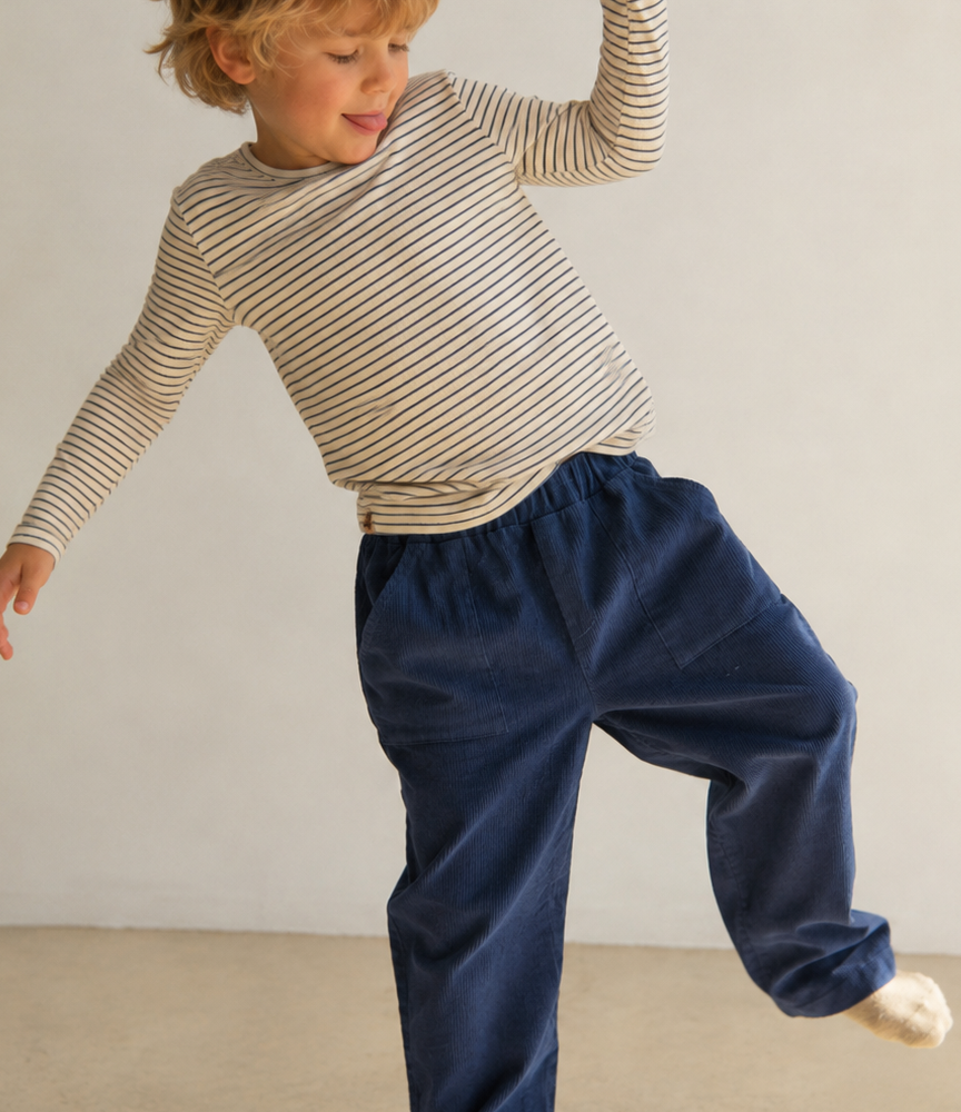 Rib síðermabolur - navy stripes rib bluse