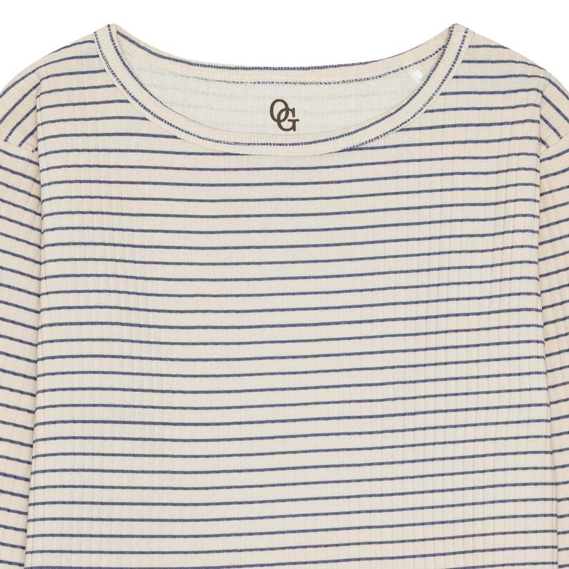 Rib síðermabolur - navy stripes rib bluse