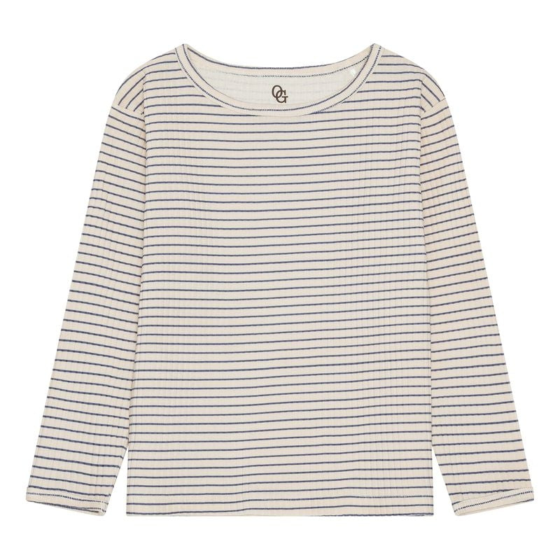 Rib síðermabolur - navy stripes rib bluse